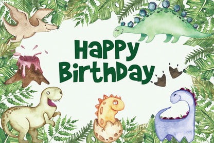 Forest Dinosaur Happy Birthday Backdrop Banner