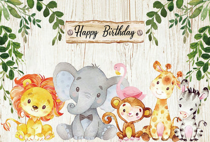 Animal Safari Happy Birthday Backdrop Banner