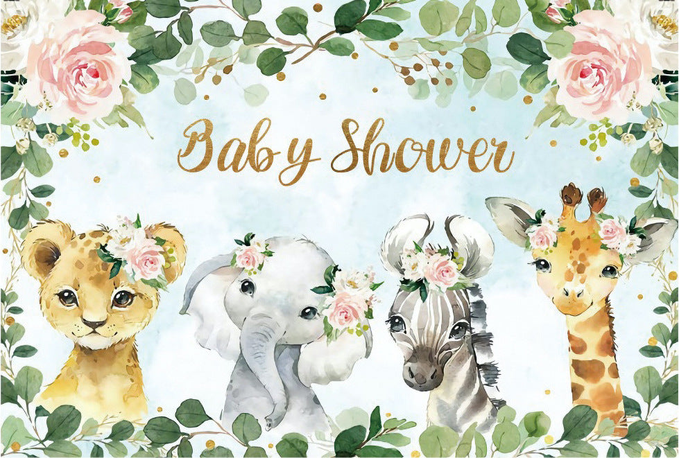 Flora Jungle Safari Baby Shower Backdrop Banner