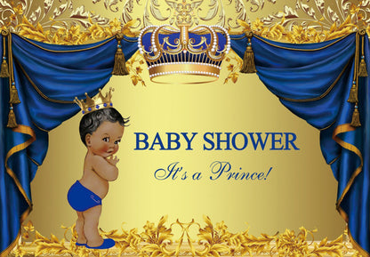 Gold Blue Baby Shower Birthday Party Backdrop Banner