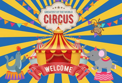 Blue Yellow Circus Decoration Backdrop Banner
