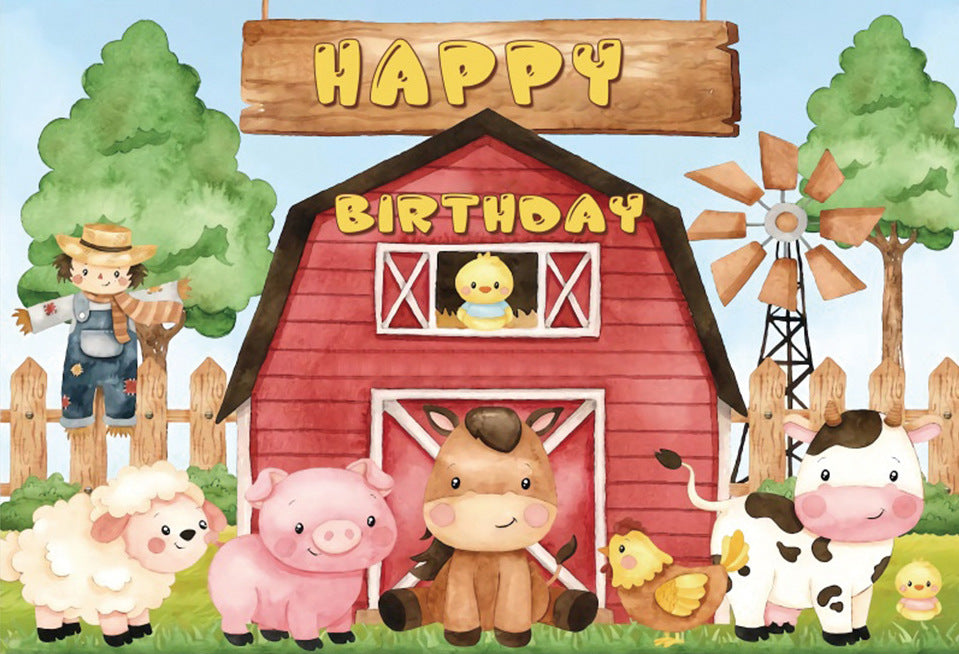 Watercolour Farm Happy Birthday Backdrop Banner