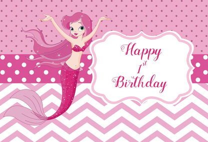Cartoon Mermaid Princess Happy Birthday Backdrop Banner