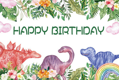 Flora Dinosaur Theme Happy Birthday Backdrop Banner