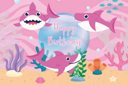 Pink Shark Birthday Party Backdrop Banner