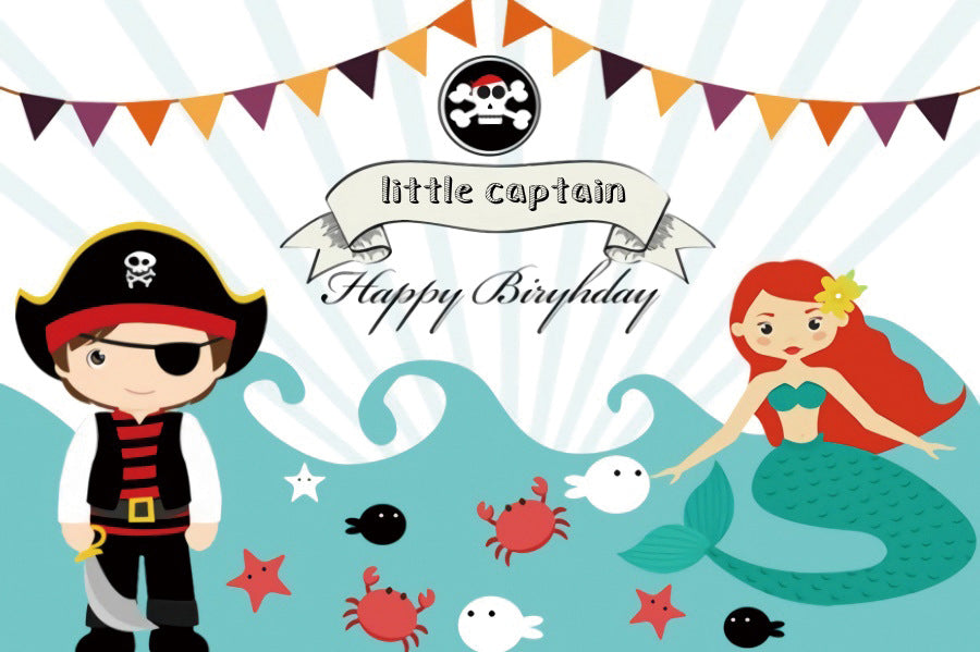 Little Captain Pirate Theme Party Decoration Backdrop Banner