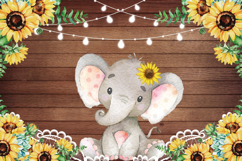 Sunflower Elephant Baby Shower Birthday Backdrop Banner
