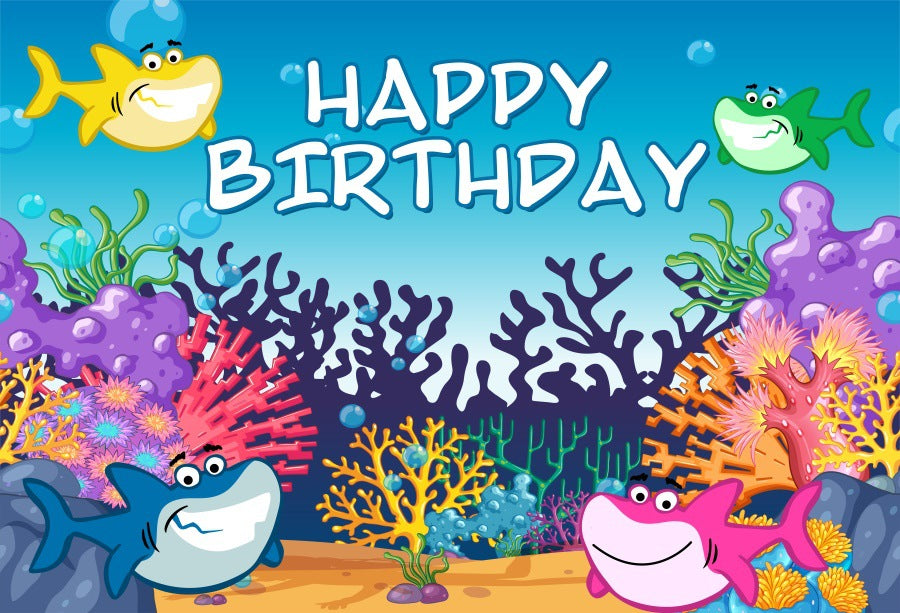 Shark Theme Birthday Party Backdrop Banner