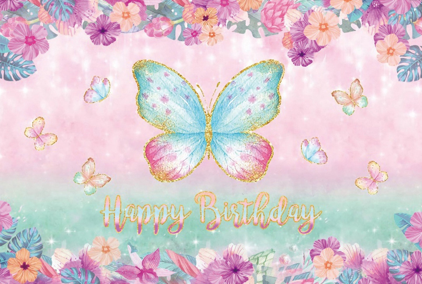 Butterfly Flora Birthday Decoration Backdrop