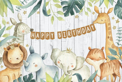 Woods Animal Happy Birthday Party Decoration Backdrop Banner