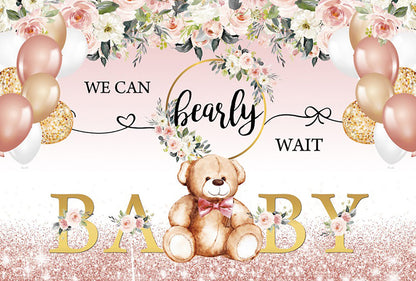 Flora Rose Gold Teddy Bear Baby Shower Backdrop Banner