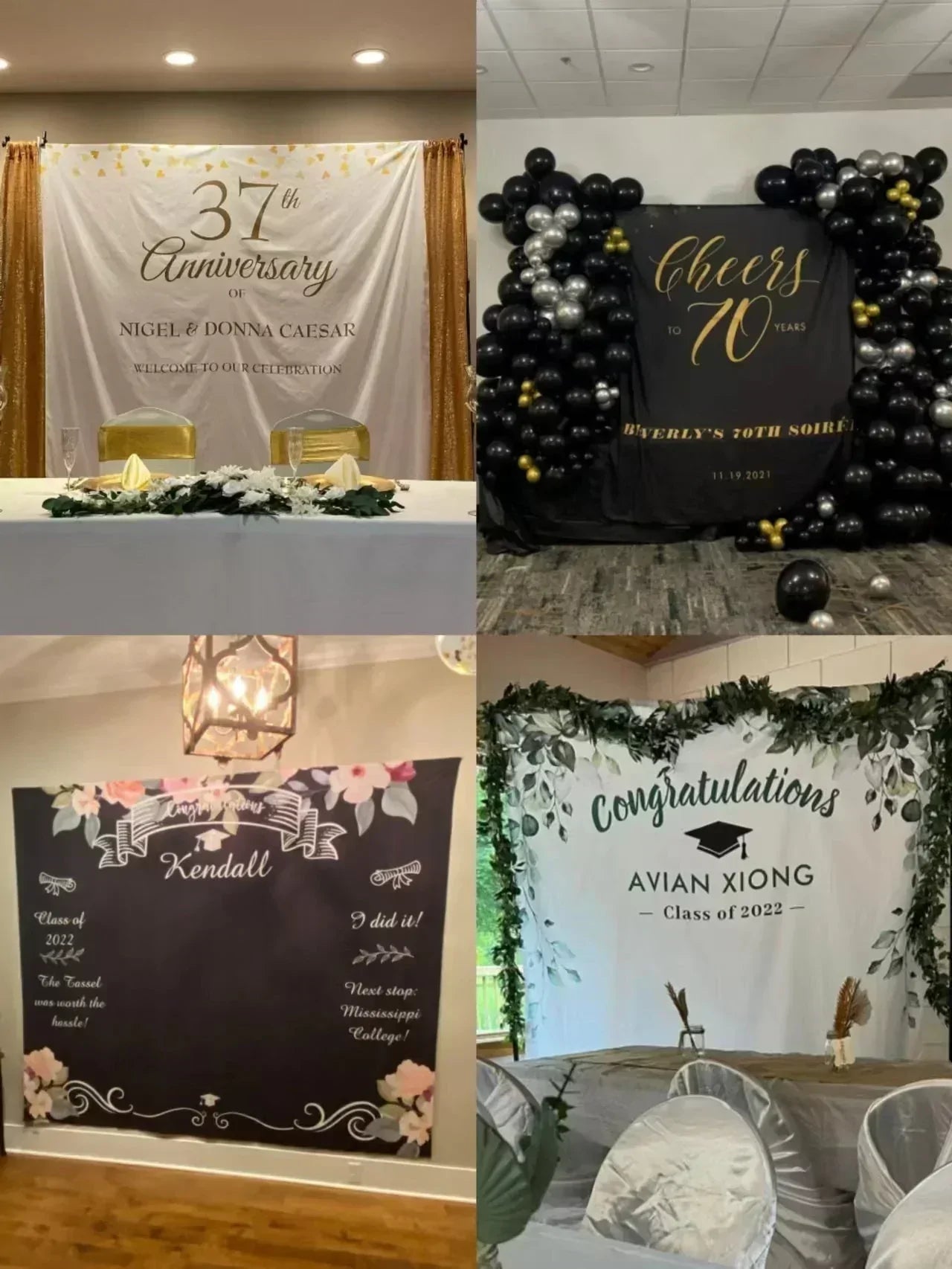 50th Black Adult Birthday Party Decoration Fabric Backdrop