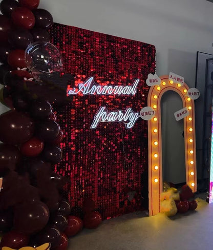 Round Laser Red sequin shimmer wall