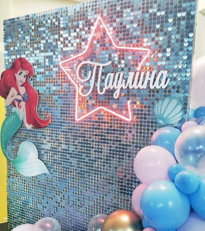Blue Mermaid Theme Birthday Party Decoration Sequin Shimmer Backdrop Wall